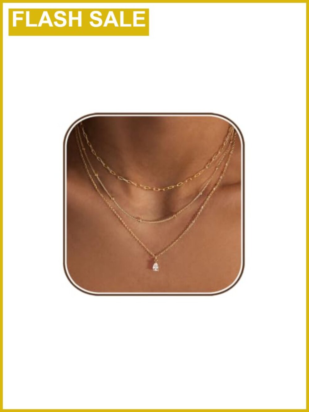 14k Gold Plated Layered Necklace CZ Choker Set 3 Piece Stackable